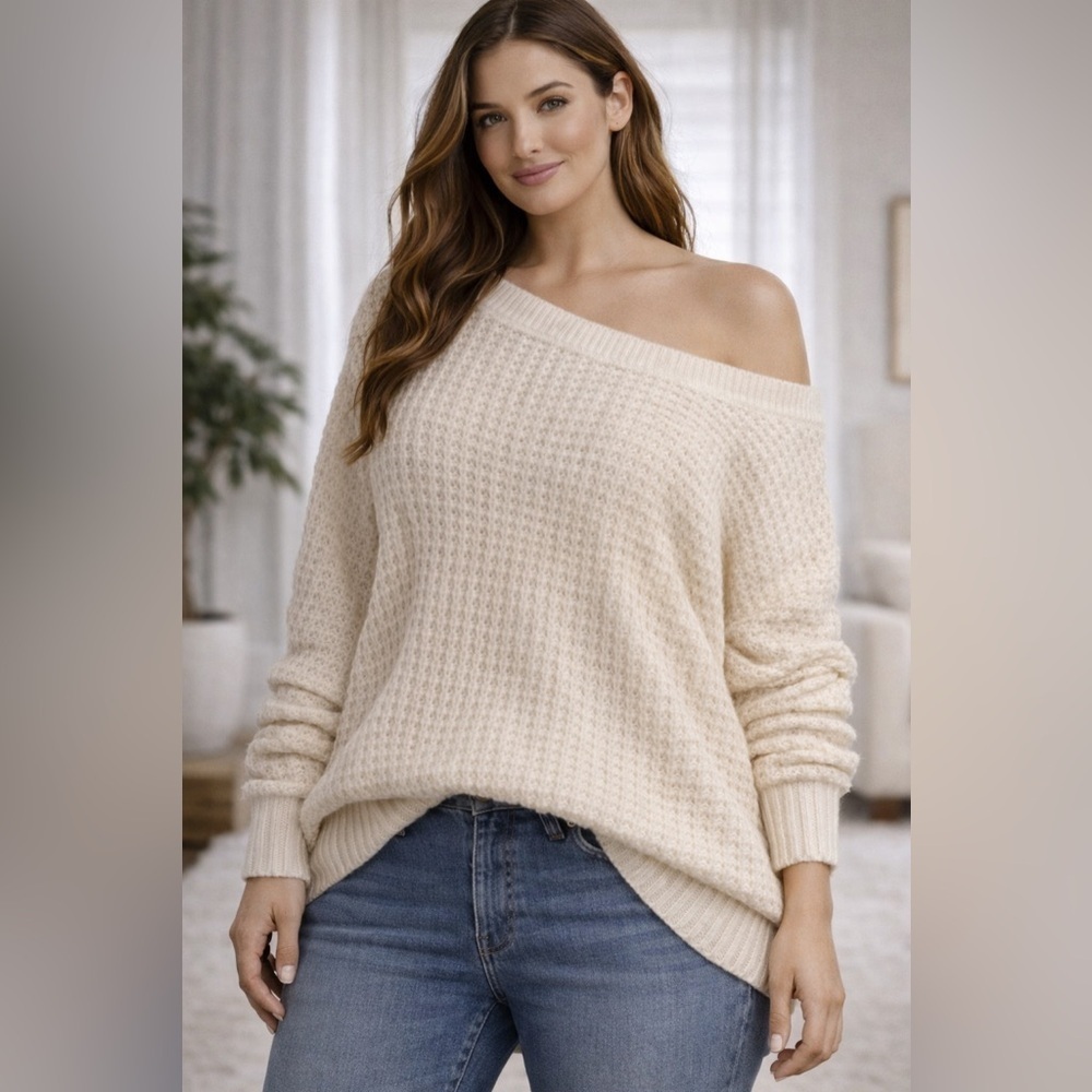 336. Boohoo Off-Shoulder Cream Sweater